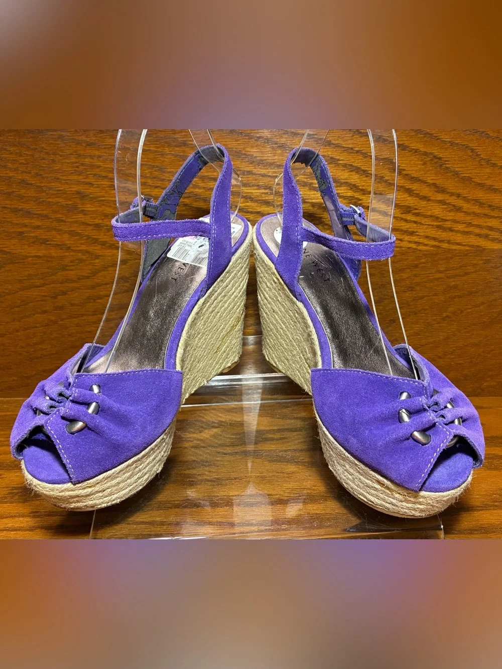 Y2K Nine West Purple Suede Espadrille Platform Wedge Sandals Size 8
